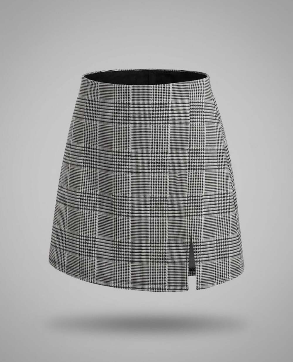 H&M Black and White Glen Plaid Mini Skirt with Front Slit medium